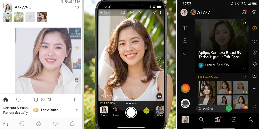 Antarmuka AT777 untuk editing foto Kamera Beautify yang intuitif dan menarik.