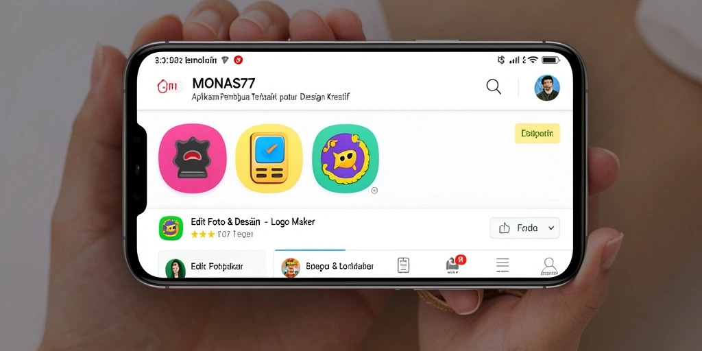 Tampilan antarmuka aplikasi MONAS77 yang menarik untuk membuat logo.